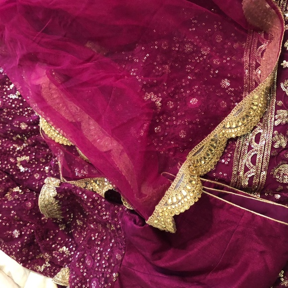 Indian Fuschia/ Plum Pink Lengha in Small - Picture 5 of 12